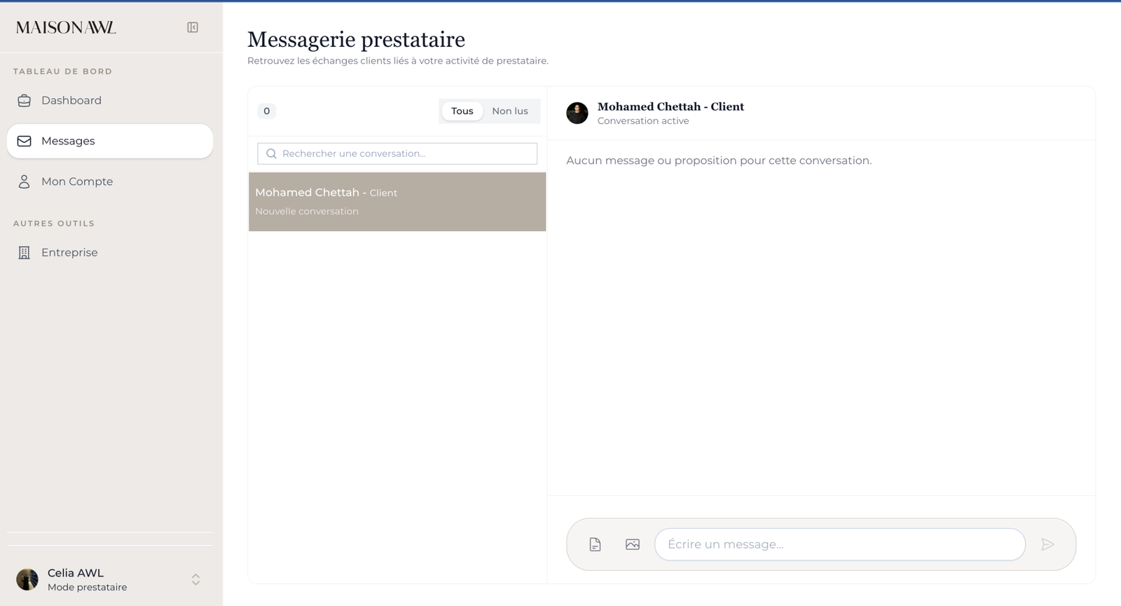 Messagerie intégrée de la plateforme