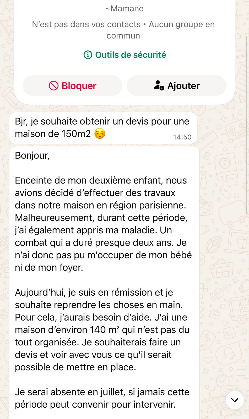 Demande de prestation reçue par Maison AWL
